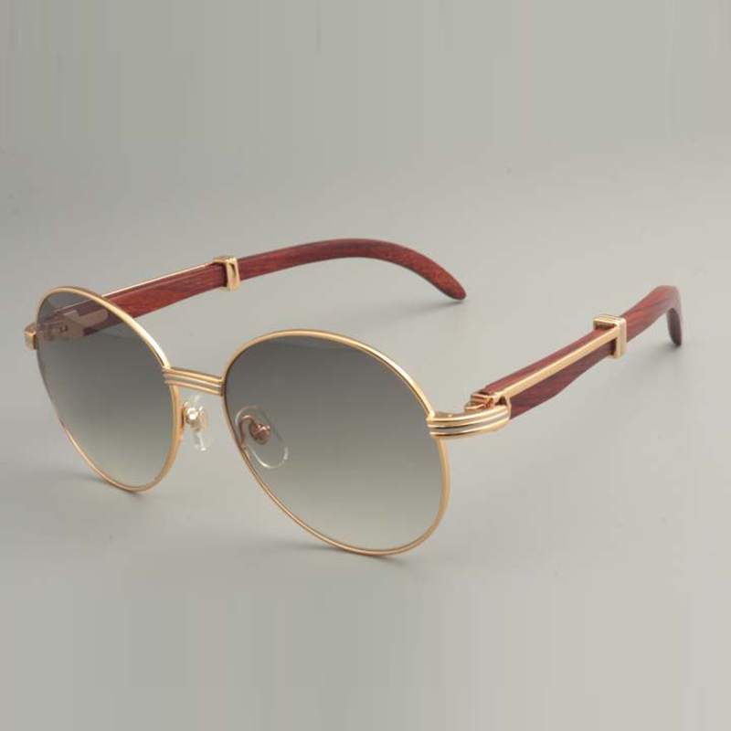 Image of New free shipping round sunglasses 19900692-1 sunglasses retro fashion sun visor natural wooden temple sunglasses