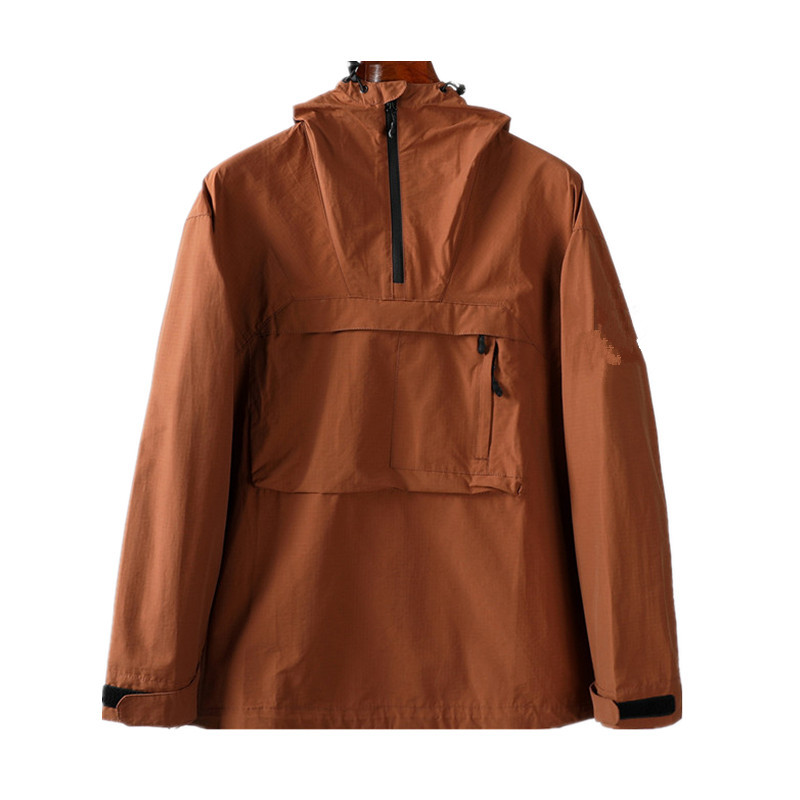Image of New hooded half zip pocket jackets Youth fashion European and American Large size casual jacket Men&#039s coat fabric Mens sheath Rainwater
