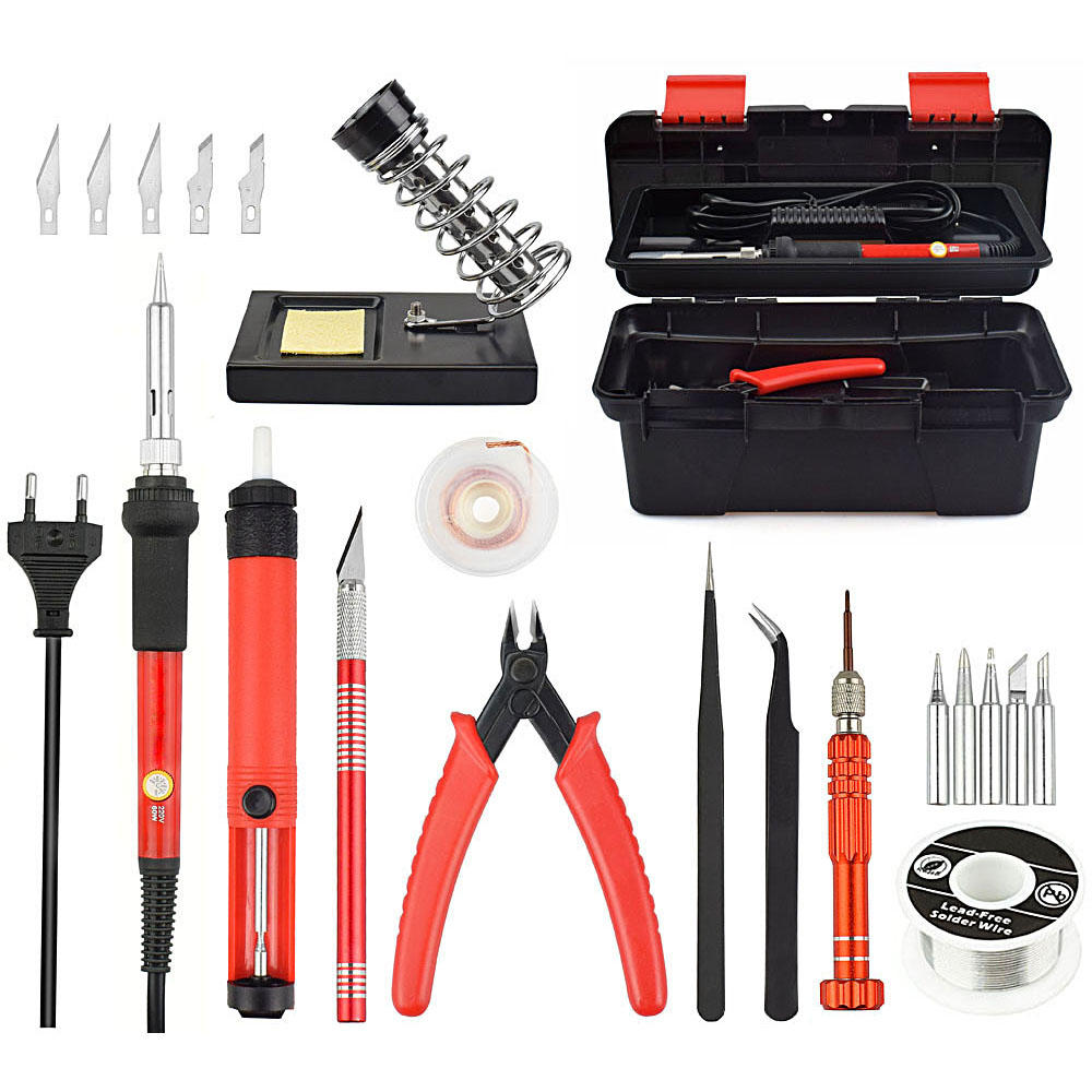 Image of Newacalox 25Pcs 220V 60W Adjustable Temperature Electrical Solder Iron Kit SMD Welding Repair Tool Set Tool Box