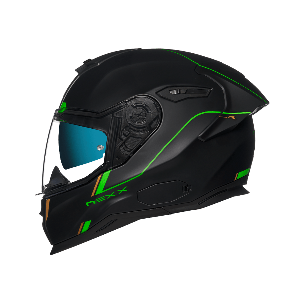 Image of Nexx Sx100R Frenetic Green Black Matt Full Face Helmet Size XS EN