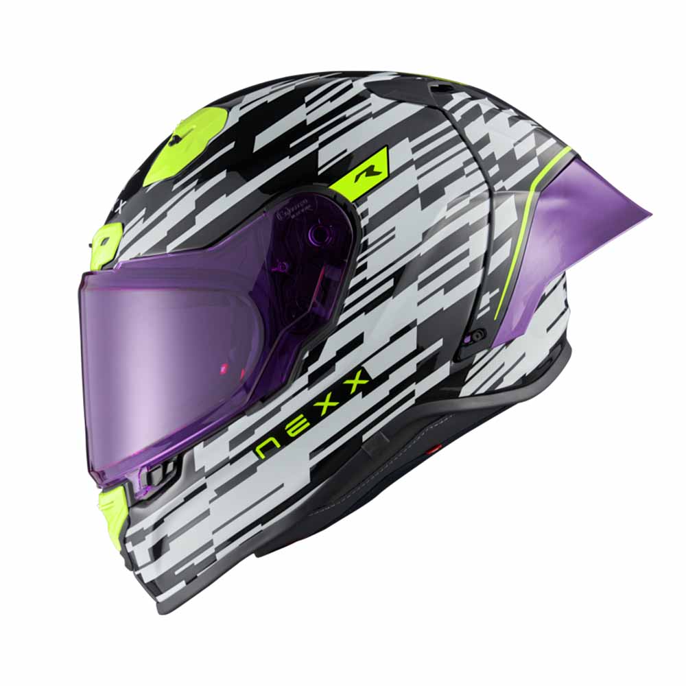 Image of Nexx XR3R Glitch Racer White Neon Full Face Helmet Size XL EN