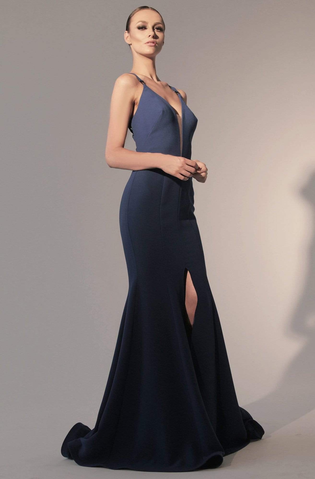 Image of Nicole Bakti - 582 Illusion Plunged Neckline Strappy Back Mermaid Gown