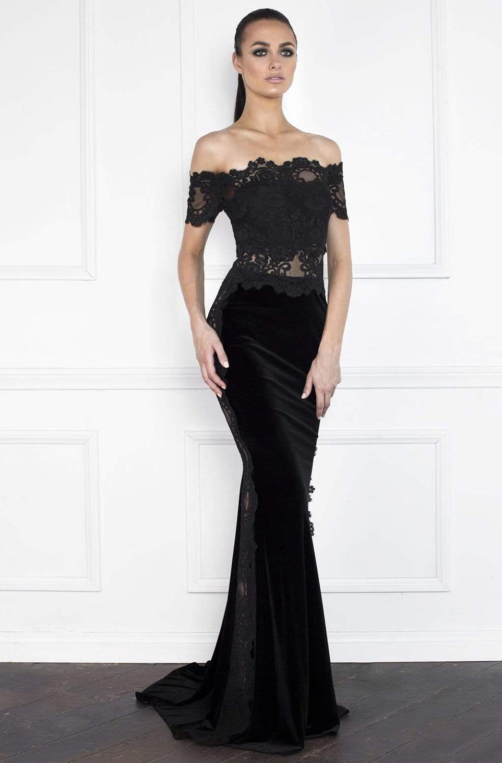 Image of Nicole Bakti - 6849 Lace Off-Shoulder Trumpet Dress