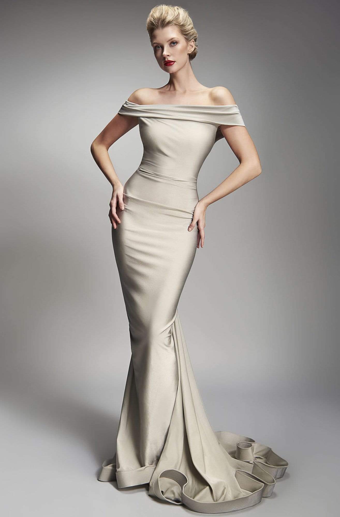 Image of Nicole Bakti - 6890 Off-Shoulder Fitted Trumpet Dress