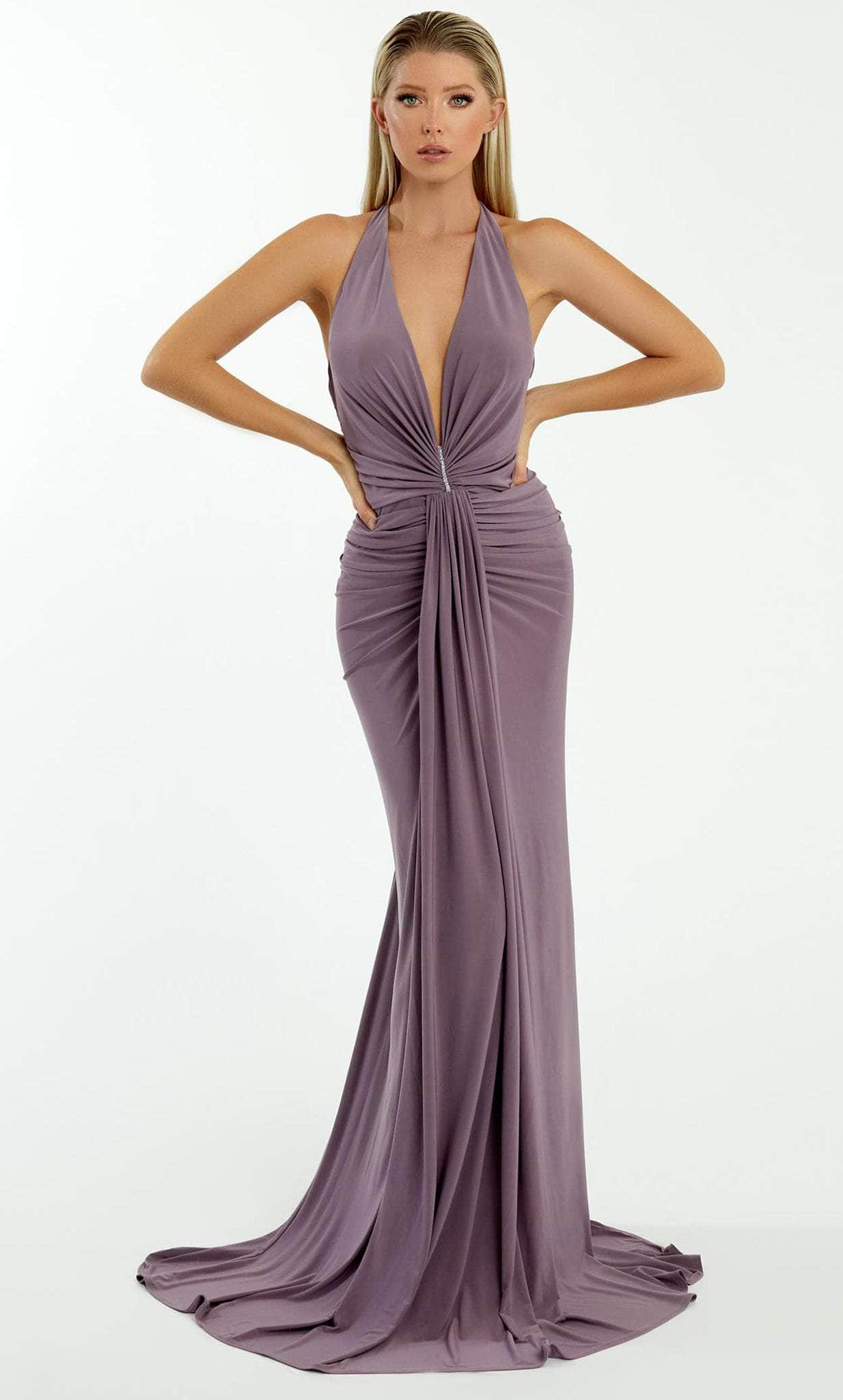 Image of Nicole Bakti 7066 - Halter V-Neck Evening Dress