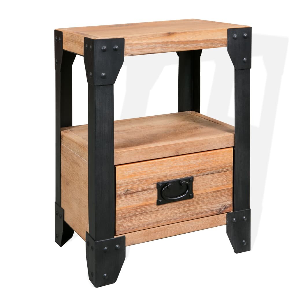 Image of Nightstand Solid Acacia Wood Steel 157"x118"x213"