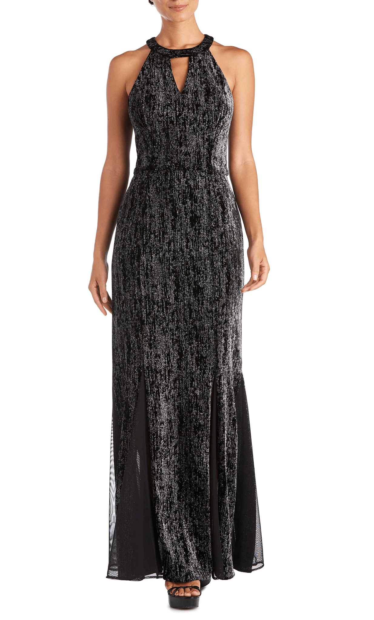 Image of Nightway 22030 - Halter Metallic A-Lin Evening Gown