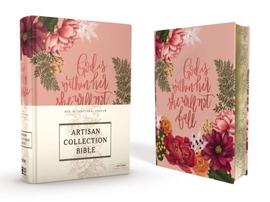 Image of Niv Artisan Collection Bible Cloth Over Board Pink Floral Designed Edges Under Gilding Red Letter Edition Comfort Print