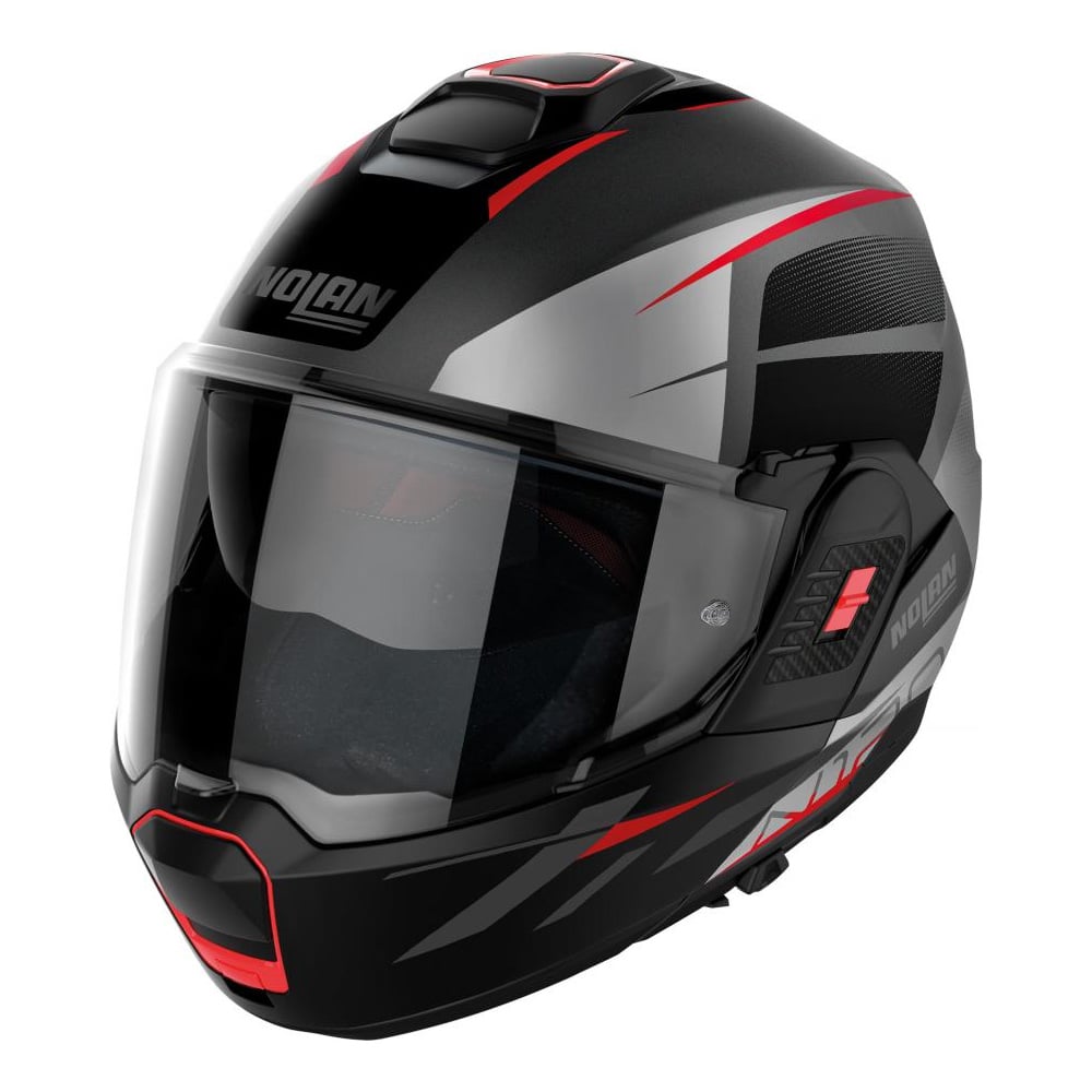 Image of Nolan N120-1 Nightlife N-COM 025 Flat Lava Grey Red Silver Black Modular Helmet Talla XL
