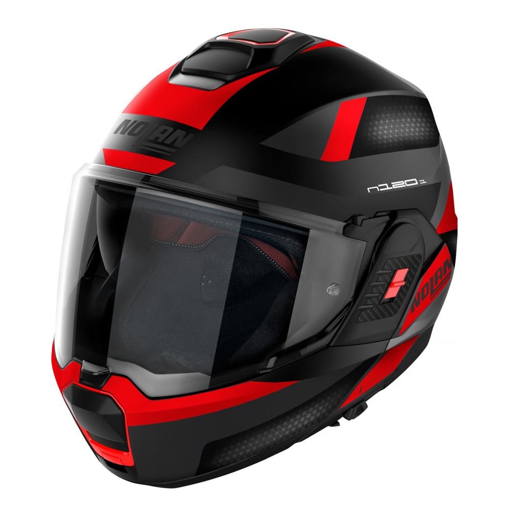 Image of Nolan N120-1 Subway N-COM 022 Flat Black Red Modular Helmet Size S ID 8054945031980