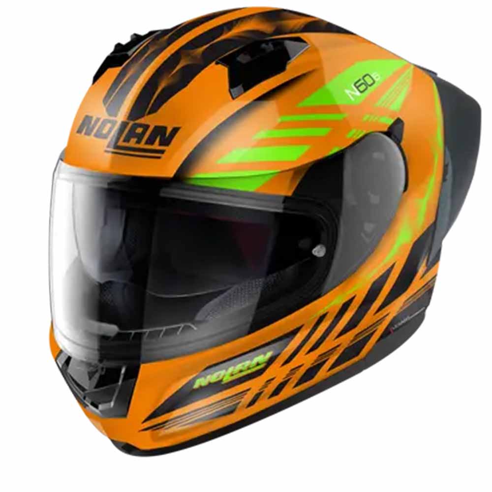 Image of Nolan N60-6 SPORT Hotfoot 027 Led Orange Black Light Green Full Face Helmet Talla XL