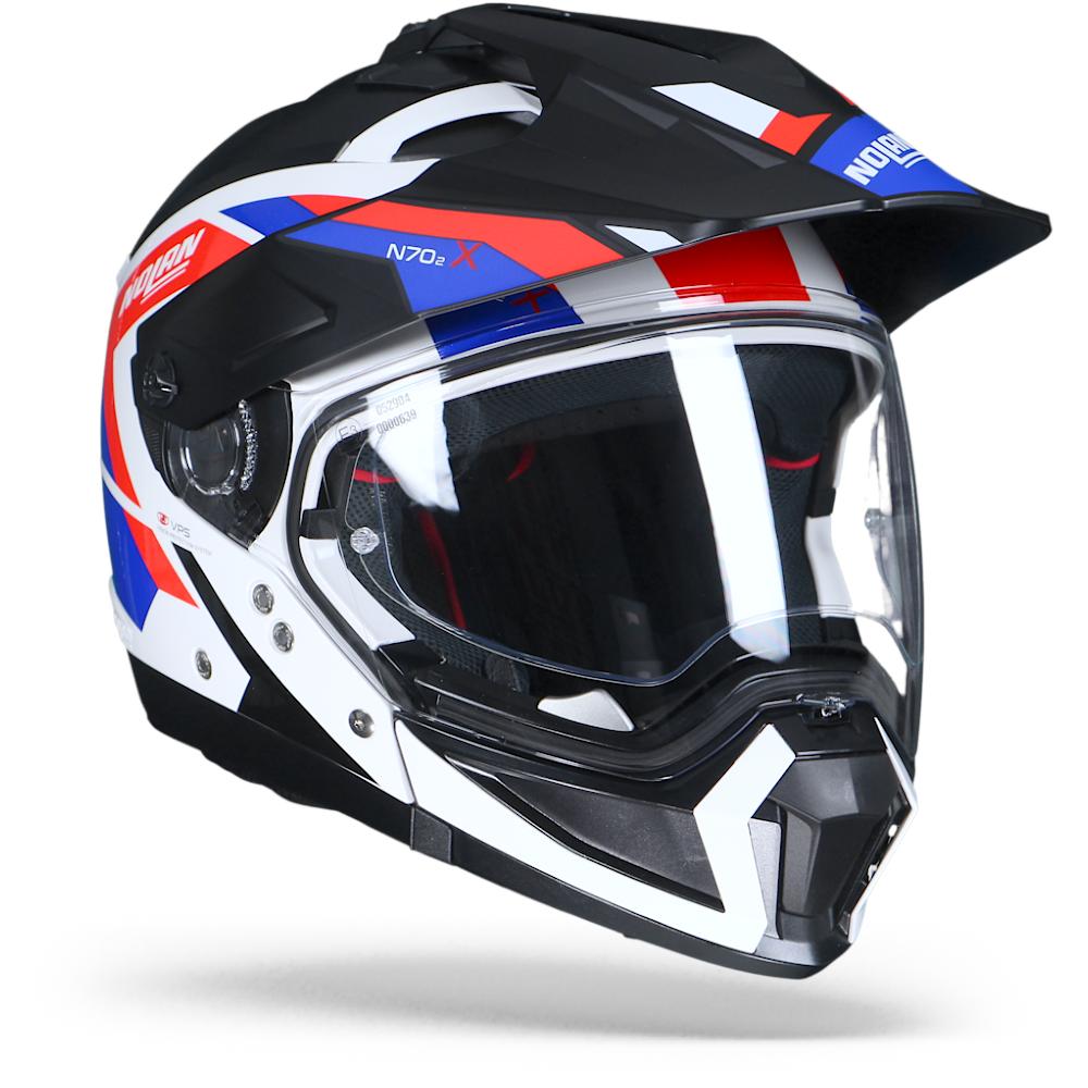 Image of Nolan N70-2 X Grandes Alpes 26 Metal White Blue Red Multi Helmet Size XS EN
