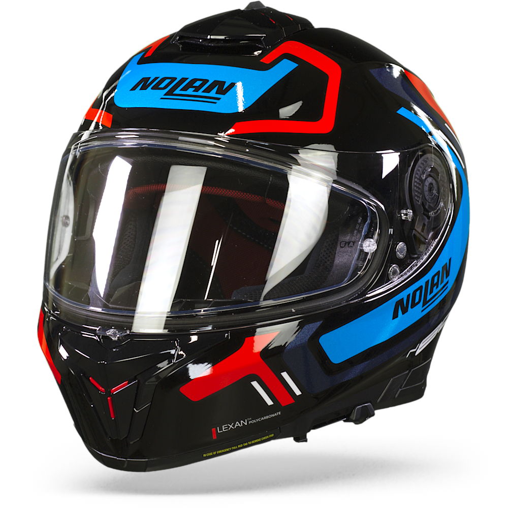Image of Nolan N80-8 Ally N-Com 43 Glossy Black Blue Red Full Face Helmet Talla 2XL