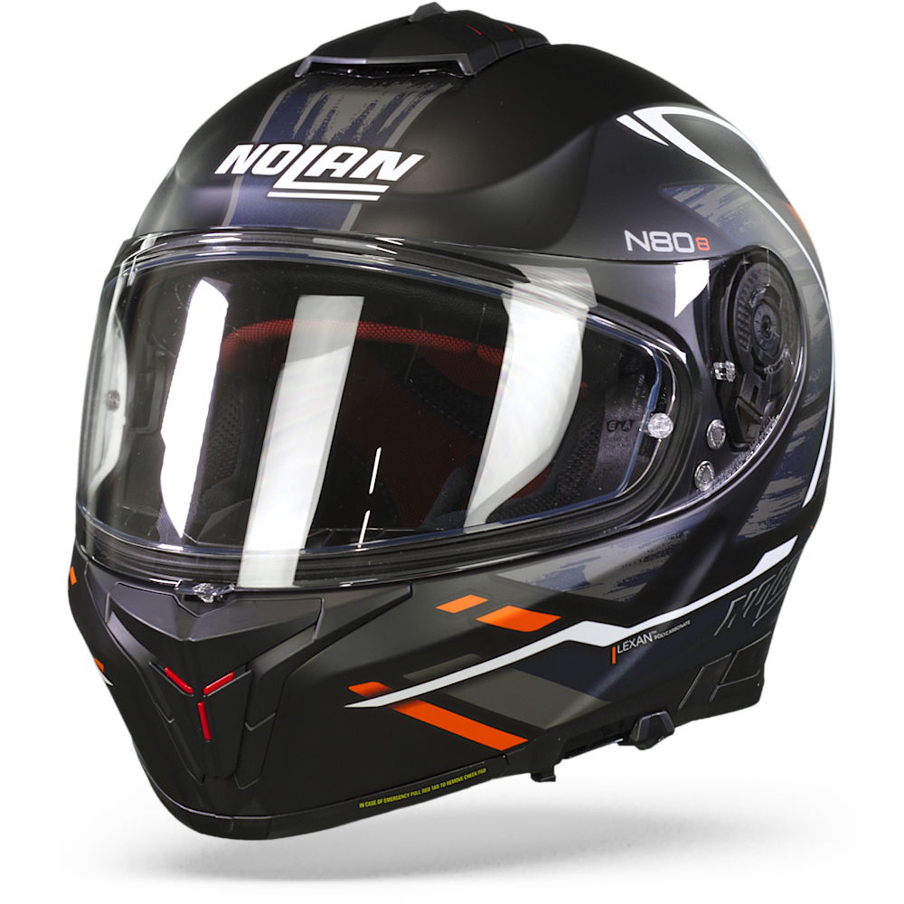 Image of Nolan N80-8 Thunderbolt N-Com 030 Flat Black Blue Orange Full Face Helmet Size 2XL ID 8030635012453