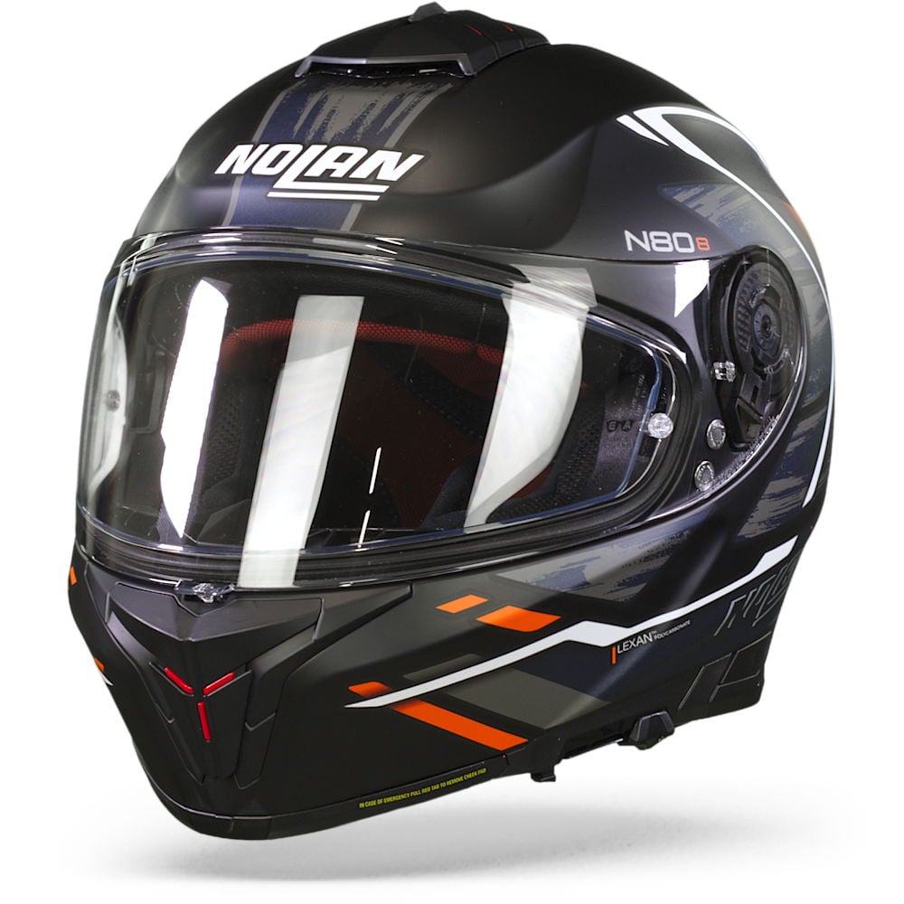 Image of Nolan N80-8 Thunderbolt N-Com 030 Flat Black Blue Orange Full Face Helmet Talla 2XL