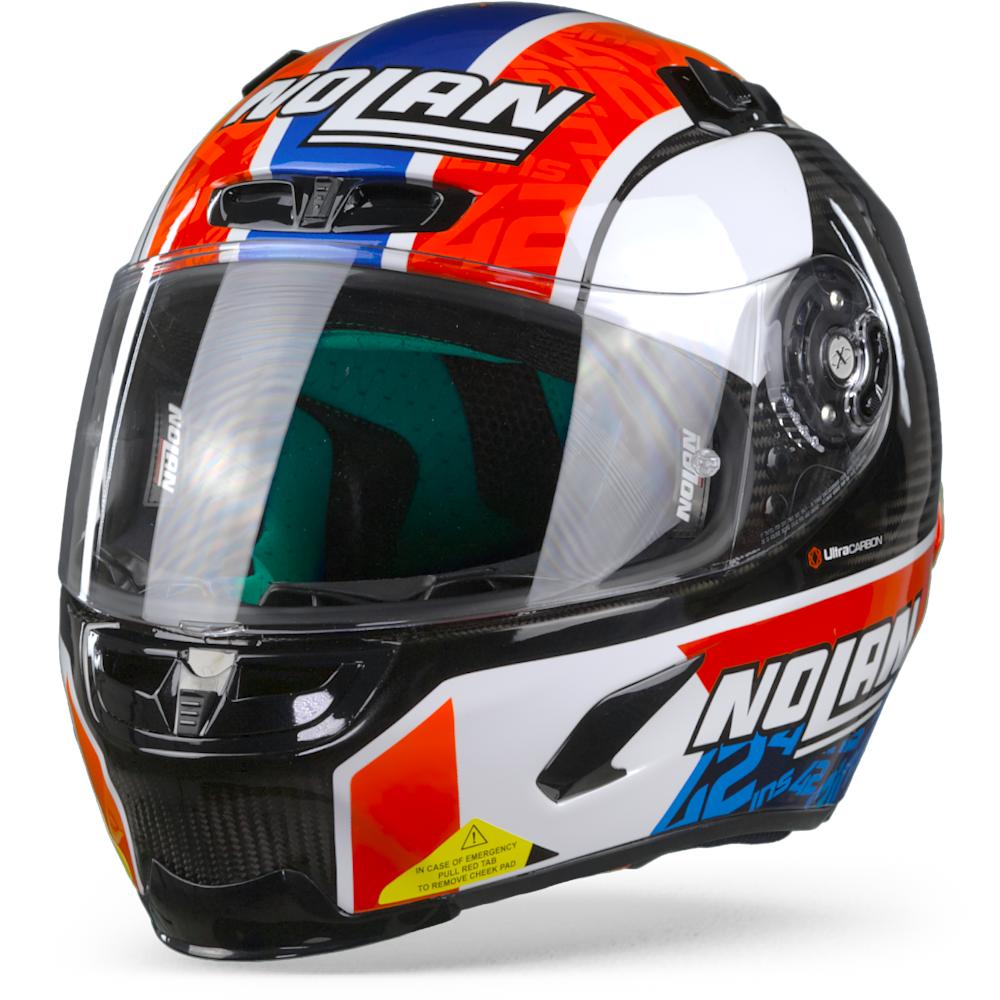 Image of Nolan X-803 Ultra Carbon 55 Rins Carbon Black White Red Blue Full Face Helmet Size 2XL EN
