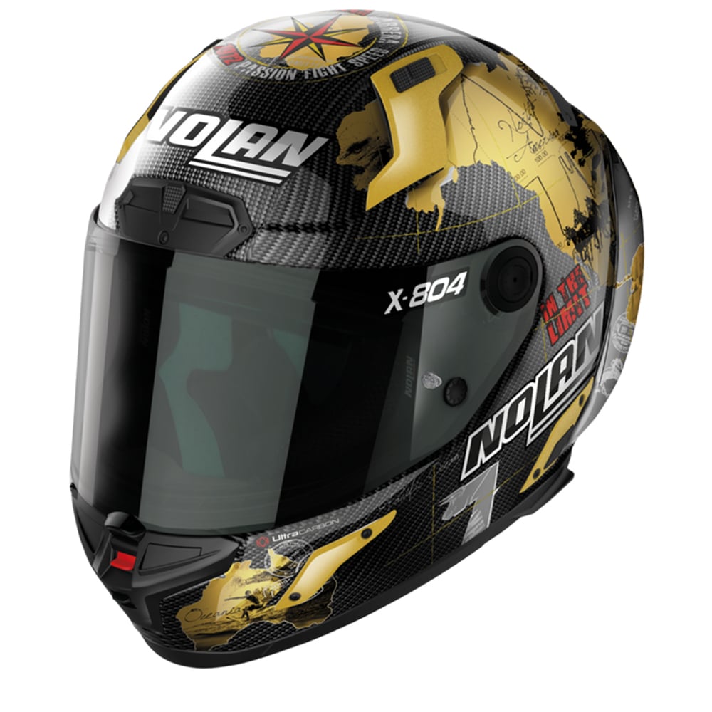 Image of Nolan X-804 RS Ultra Carbon Checa Gold 025 Replica Full Face Helmet Size L ID 8054945045918