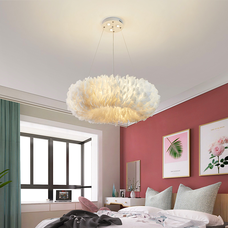 Image of Nordic Lamp Living Room Bedroom led Pendant Light Net Red Restaurant Pendant Lamps Clothing Store Feather Lighting Children&#039s Hanging Lights