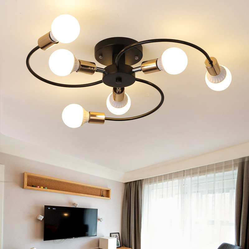 Image of Nordic Light Ceiling Lamps Personalities Household led Lighting Atmospheric Living Room Ceiling Lights Modern Black Iron Flush Mount