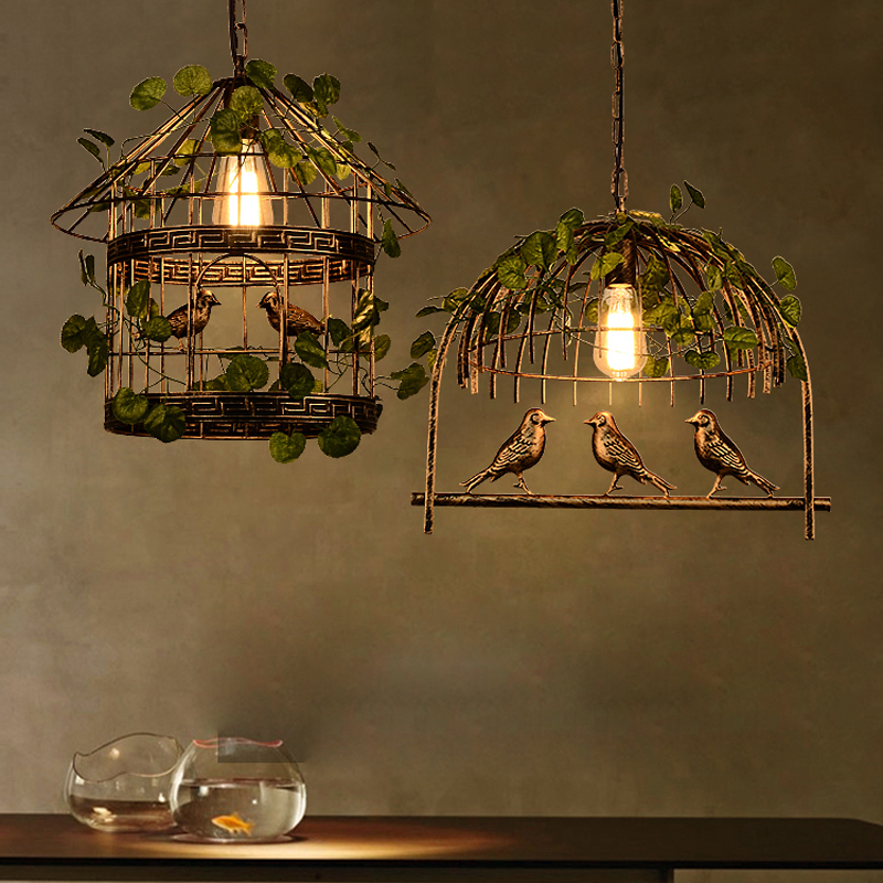 Image of Nordic Plant Restaurant Bar Creative Pendant Lamp Retro Dining Bird Cage Hanging Lamps Personalized Studio Flower Decoration Pendant Lights