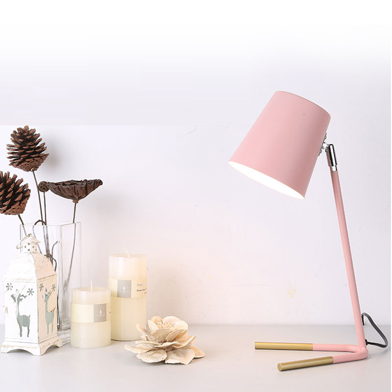 Image of Nordic Simple Table Lamp Creative Personality Iron Desk Light Office Reading led Lamps Bedside Study Color pink lights Modern