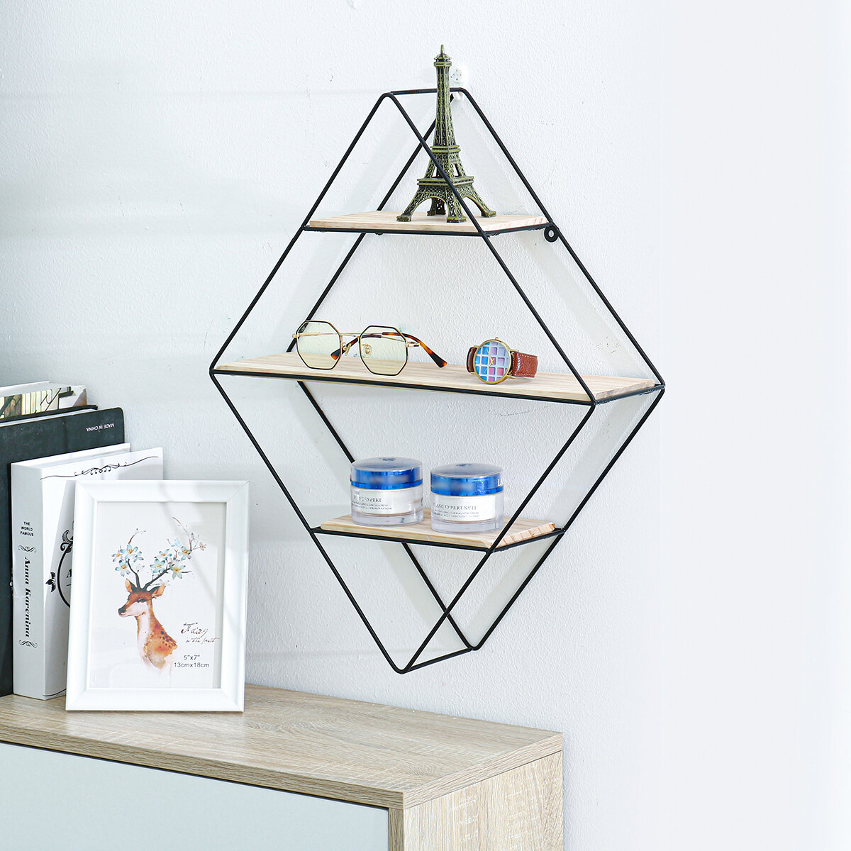 Image of Nordic Wall Mounted Rack Floating Shelves Iron Shelf Simple Bookshelf Storage Decorative Shelf