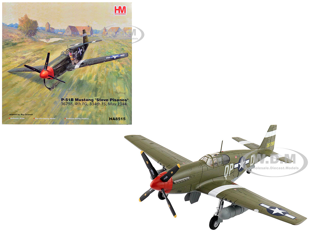 Image of North American P-51B Mustang Fighter Aircraft "Steve Pisanos 4th FG 334th FS" (1944) "Air Power Series" 1/48 Diecast Model by Hobby Master