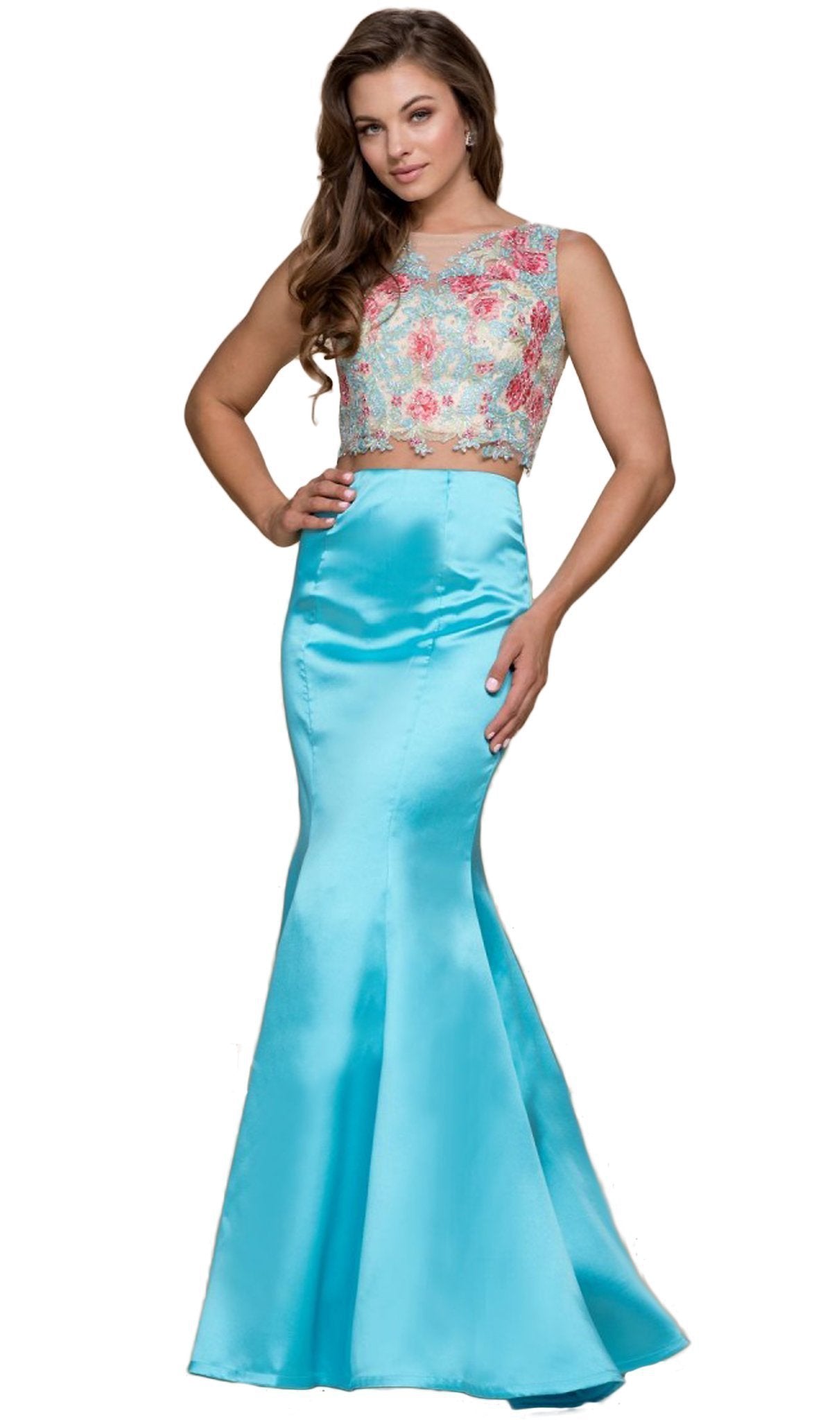 Image of Nox Anabel - 8287 Two-Piece Crop Top Floral Lace Long Dress