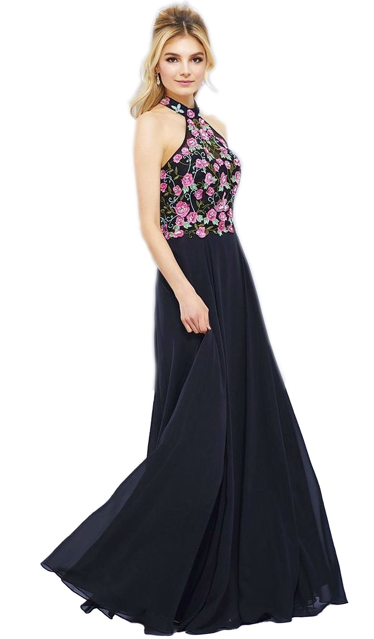 Image of Nox Anabel - 8326 Lovely Floral Halter Style Long Evening Gown