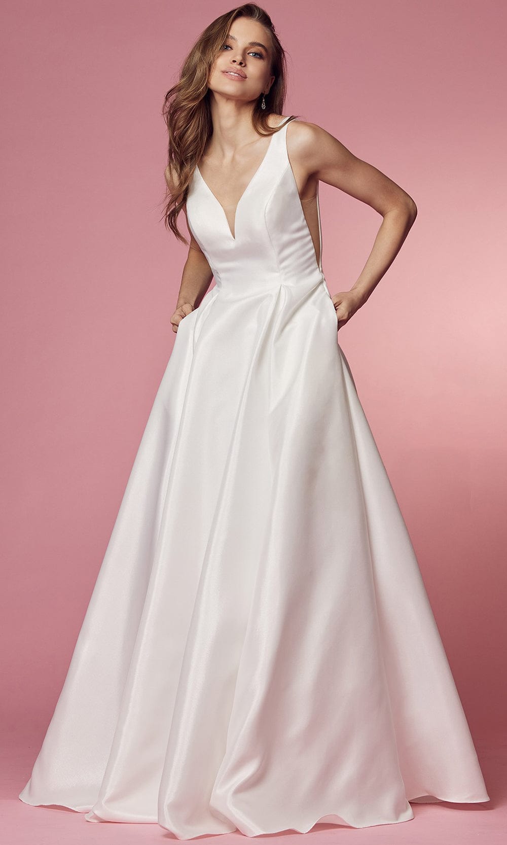 Image of Nox Anabel Bridal E156W - Deep V-Neck Bridal Dress