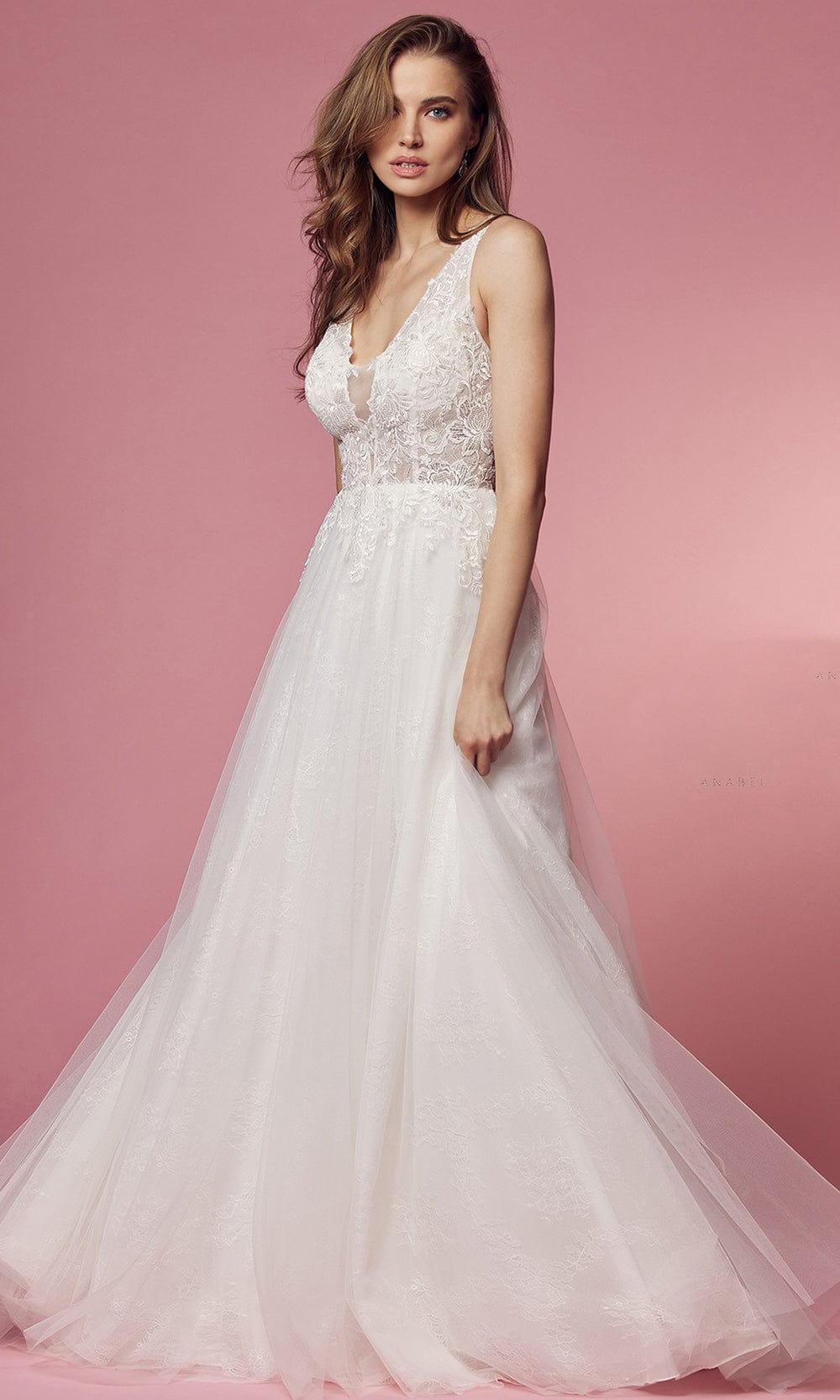 Image of Nox Anabel Bridal JE920 - V-Neck Lace Bridal Gown