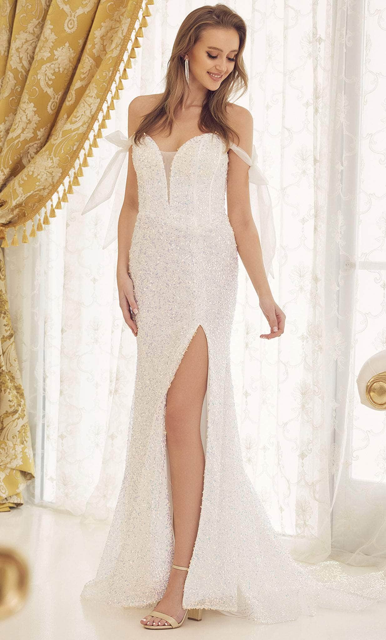 Image of Nox Anabel C1095 - V-neck Embellished Wedding Dress