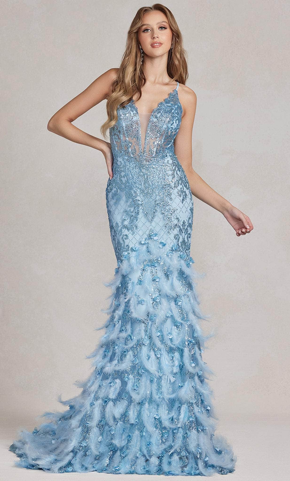 Image of Nox Anabel C1111 - Feathered Skirt Prom Gown
