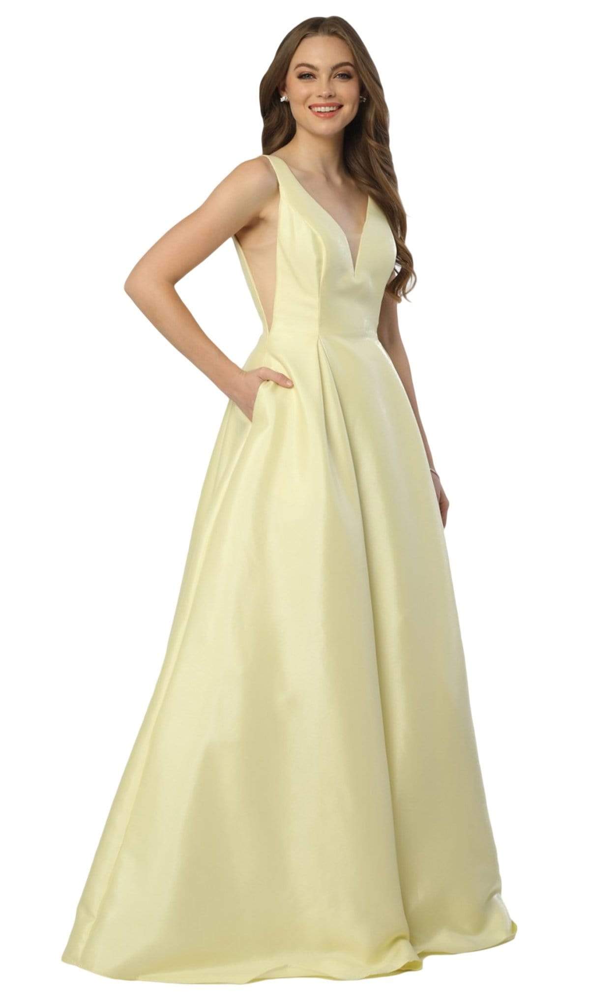 Image of Nox Anabel - E156 Sleeveless Illusion Panel V Neck A-Line Gown