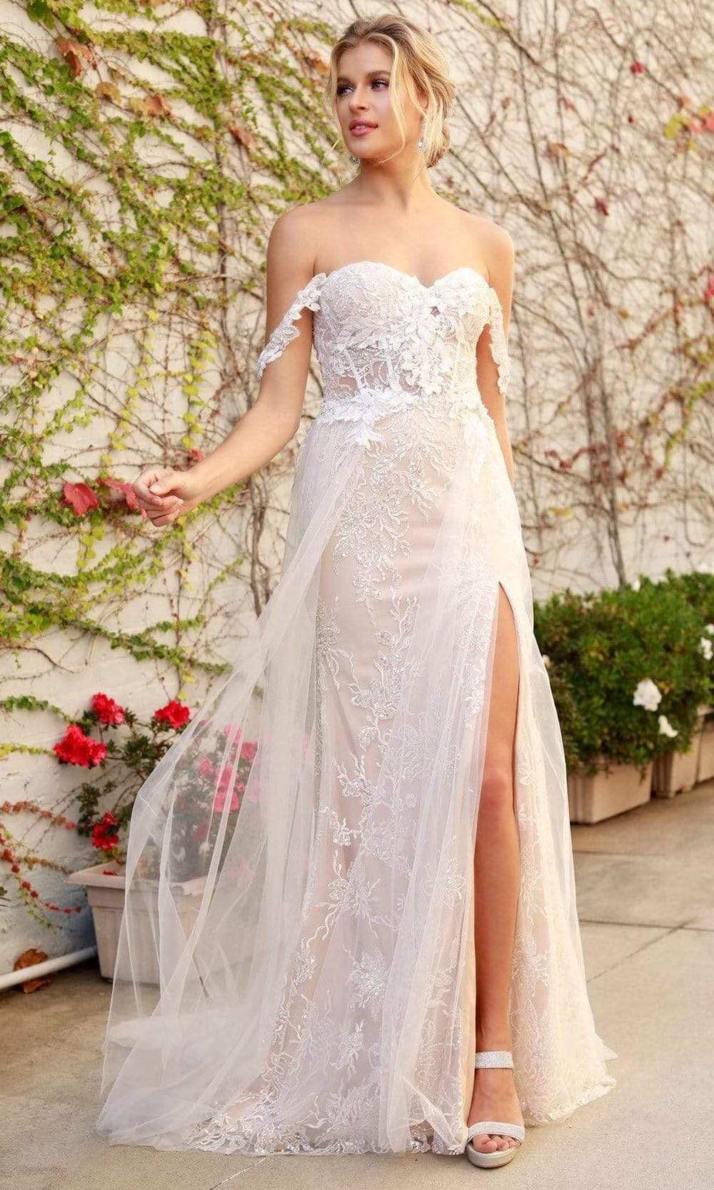 Image of Nox Anabel - E441 Off Shoulder Appliqued High Slit Bridal Gown