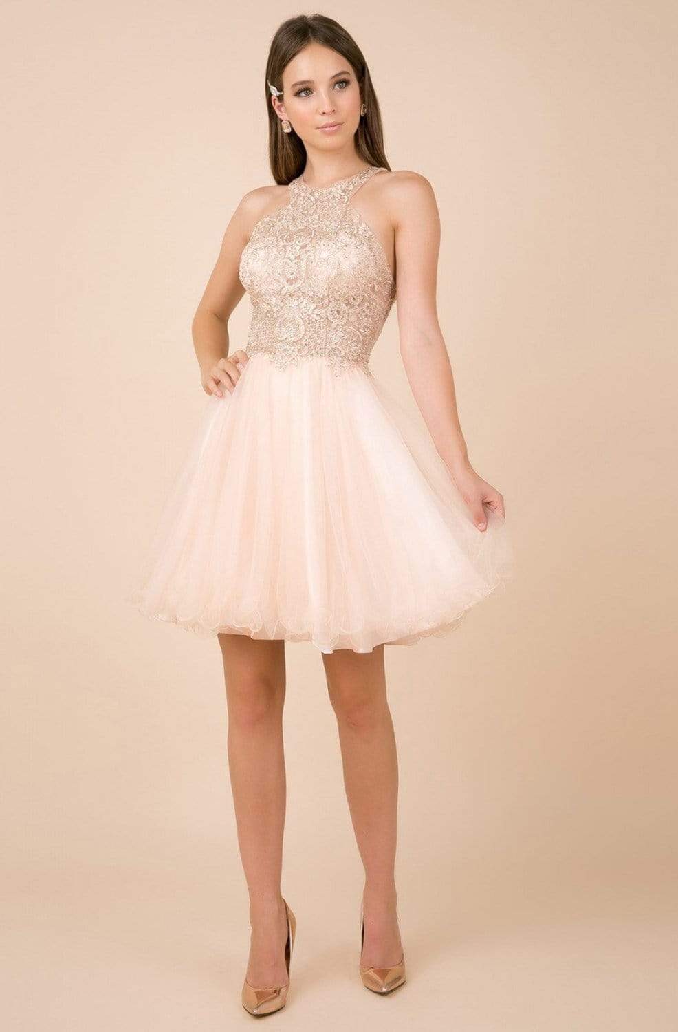 Image of Nox Anabel - E696 Lace Halter A-Line Short Dress