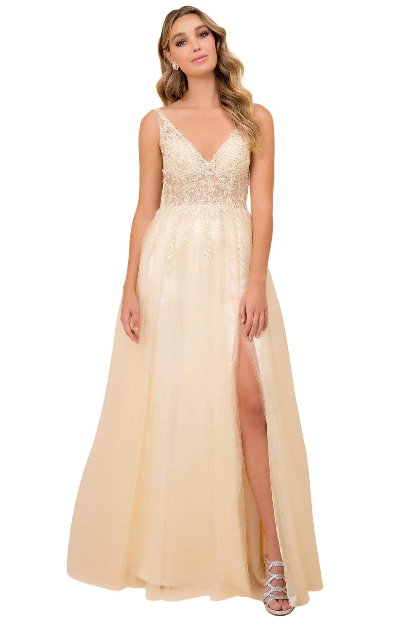 Image of Nox Anabel - G390 Beaded Appliques V-Neck Gown