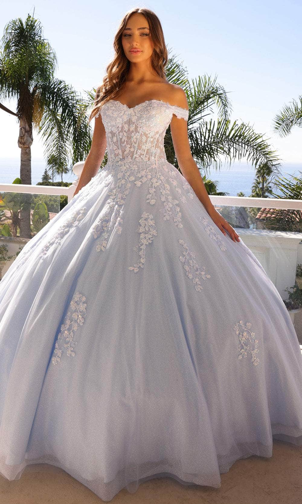 Image of Nox Anabel H1352 - Off-Shoulder Floral Embroidered Ballgown