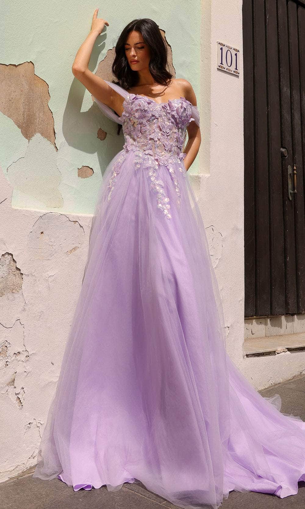 Image of Nox Anabel J1324 - 3D Butterfly Embellished Corset Bodice Prom Gown