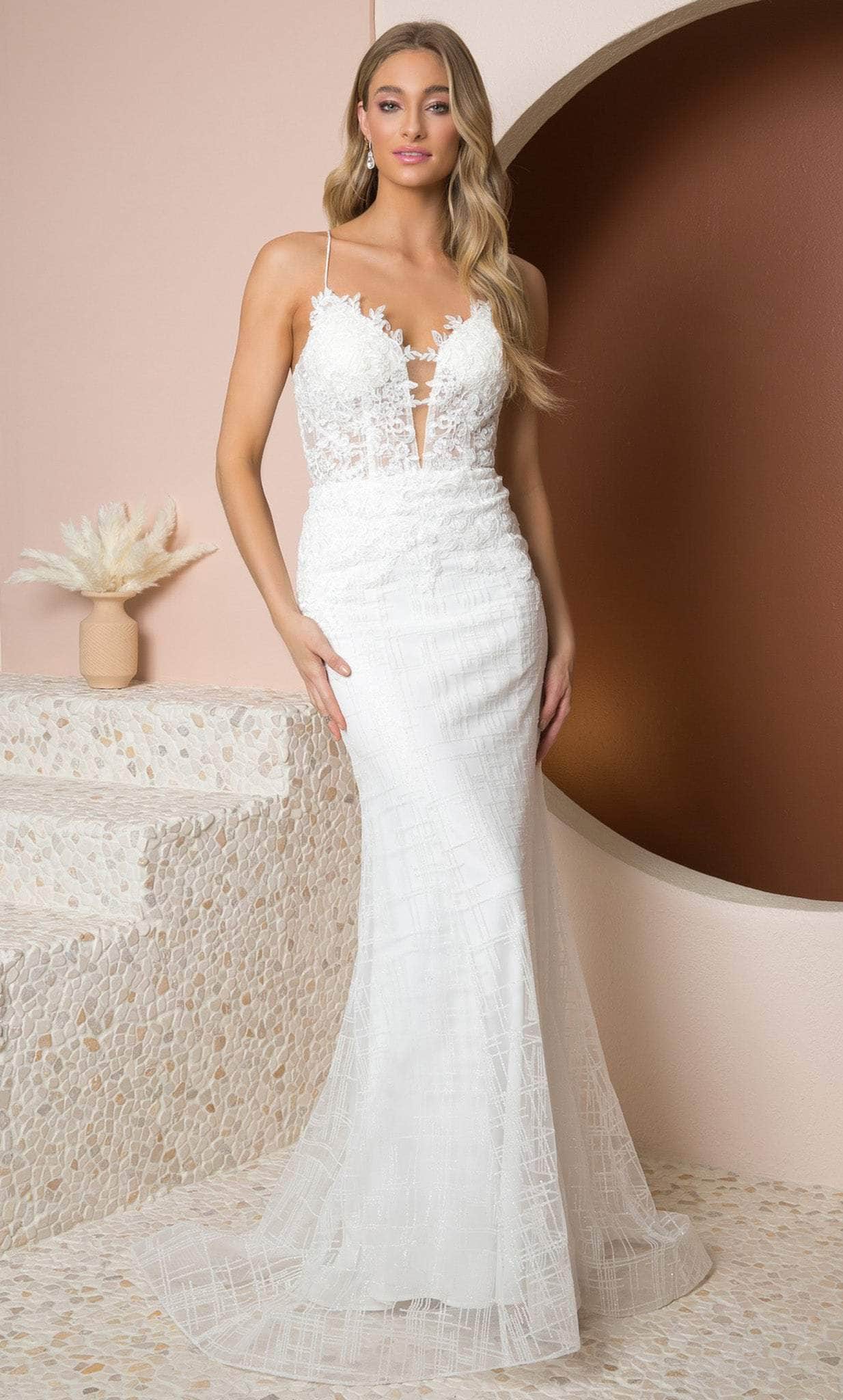 Image of Nox Anabel R282-1W - Embroidered Lace Sheath Gown