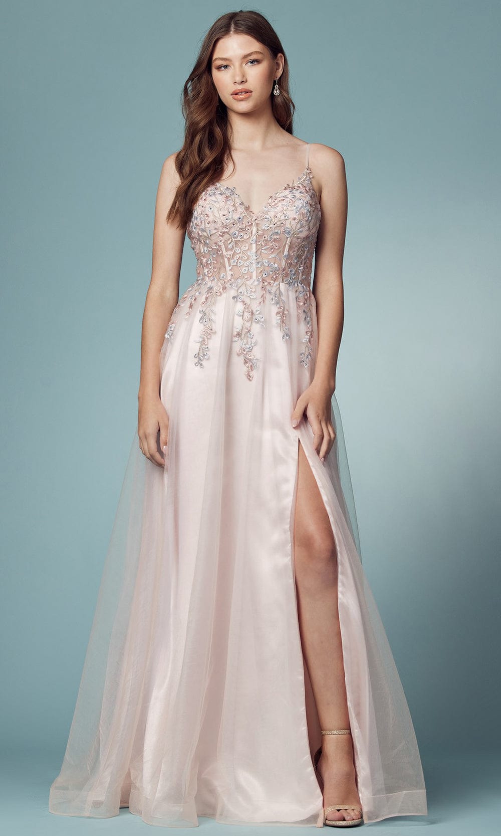 Image of Nox Anabel S1015 - V-Neck Corset Evening Gown