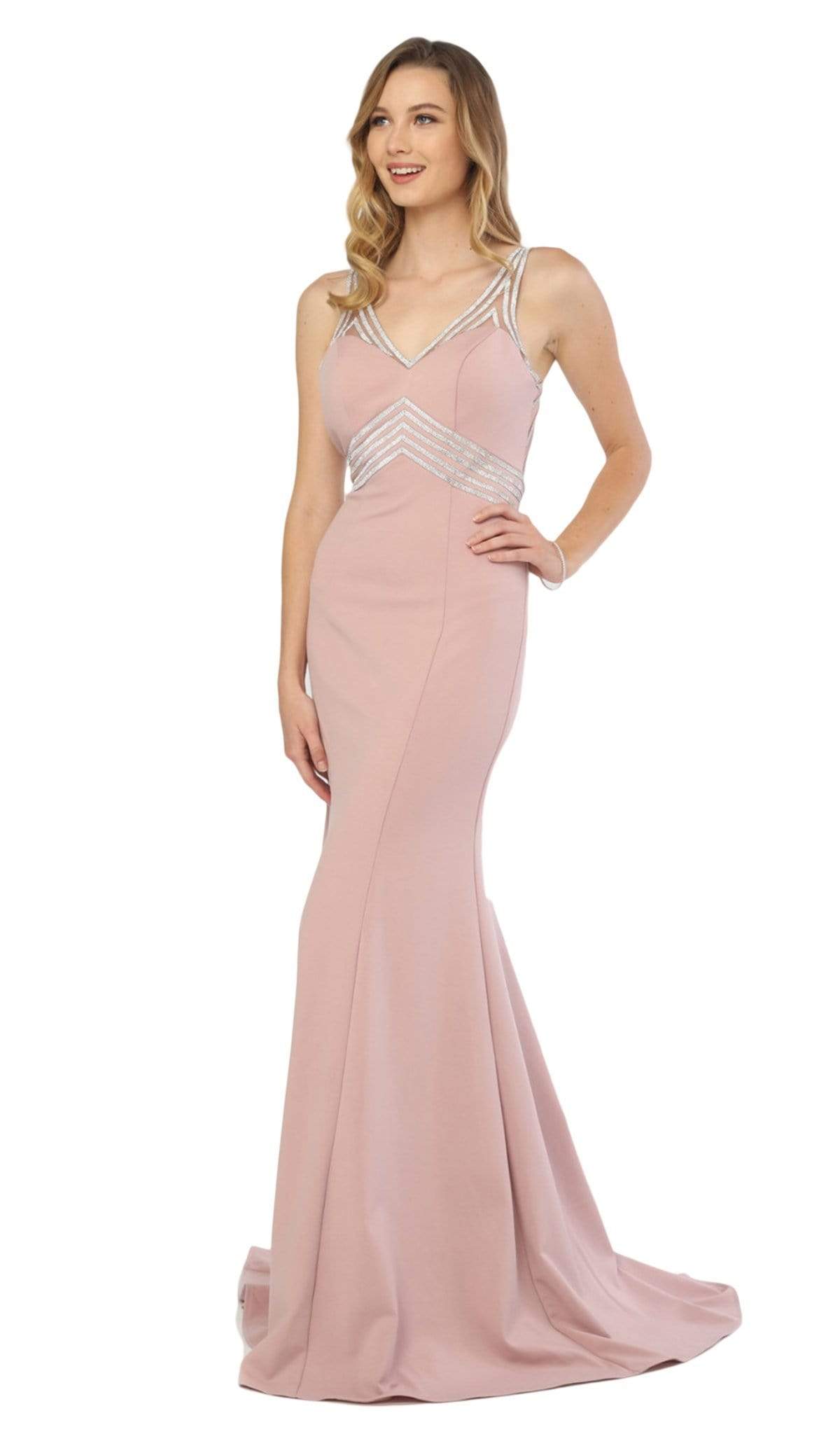 Image of Nox Anabel - T253 Metallic Stripped Illusion Cutout Back Gown
