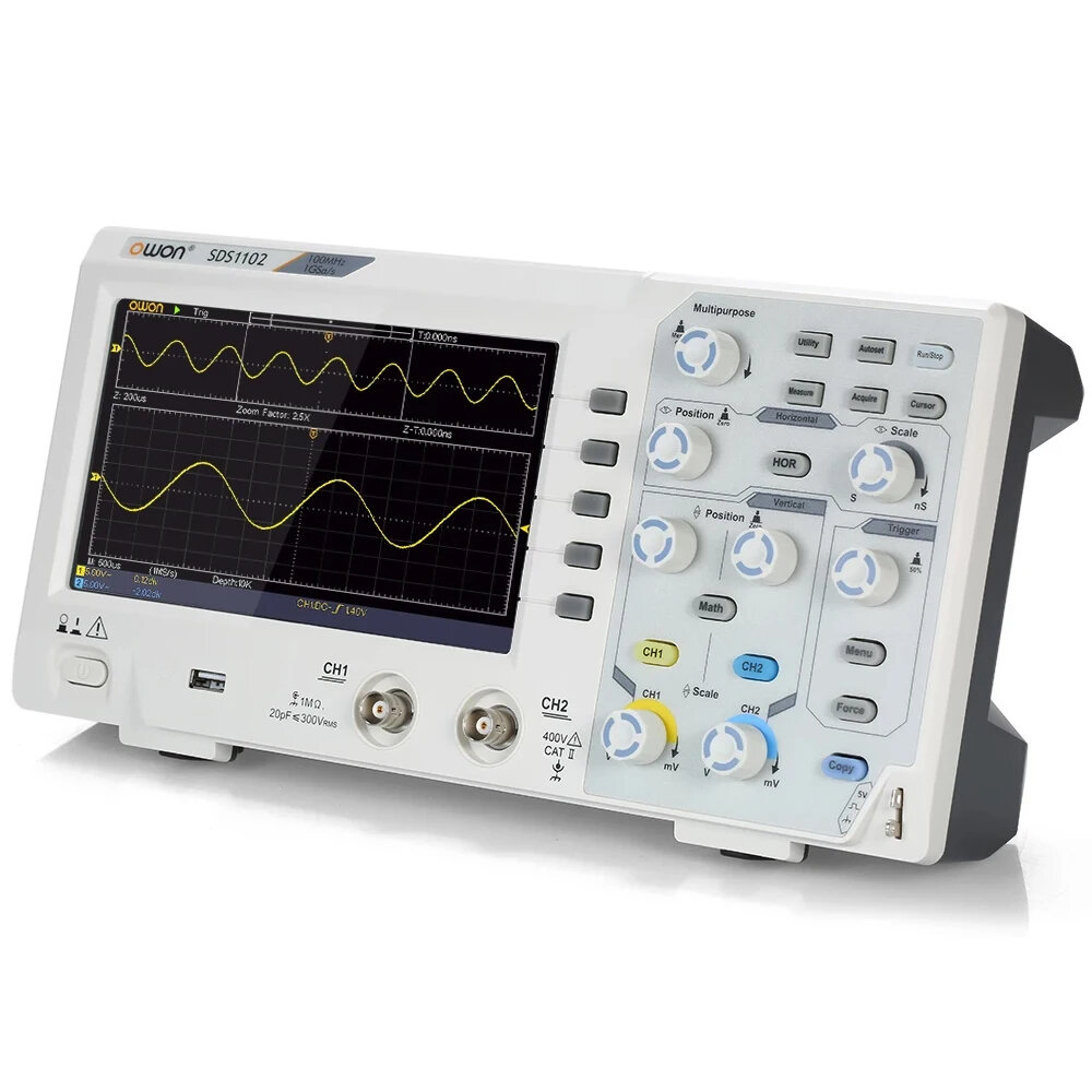 Image of OWON SDS1102 Oscilloscope 2-Channel Digital Oscilloscopes 100MHZ Bandwidth 1GS/s High Accuracy Oscilloscope