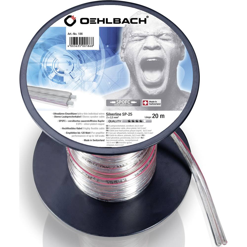 Image of Oehlbach 186 Speaker cable 2 x 250 mmÂ² Transparent 20 m