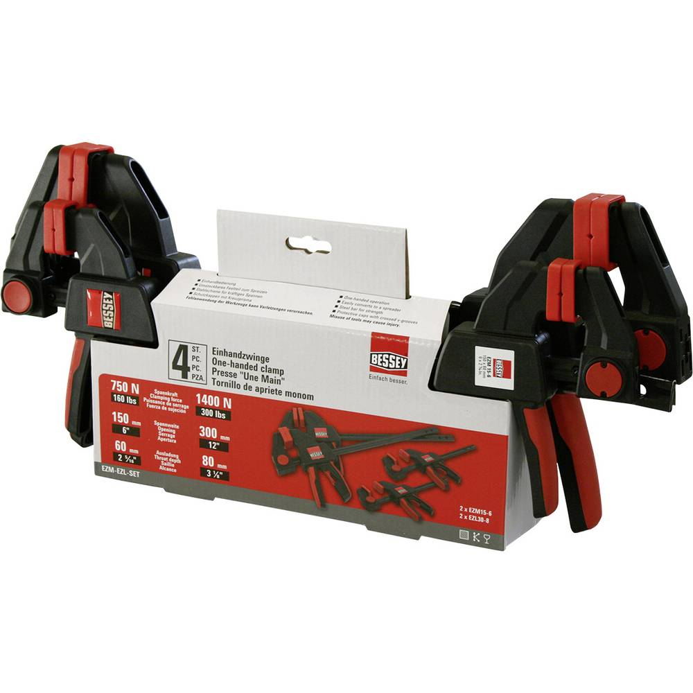 Image of One-handed clamp set Bessey EZM-EZL-Set Span width (max):300 mm Nosing length:80 mm