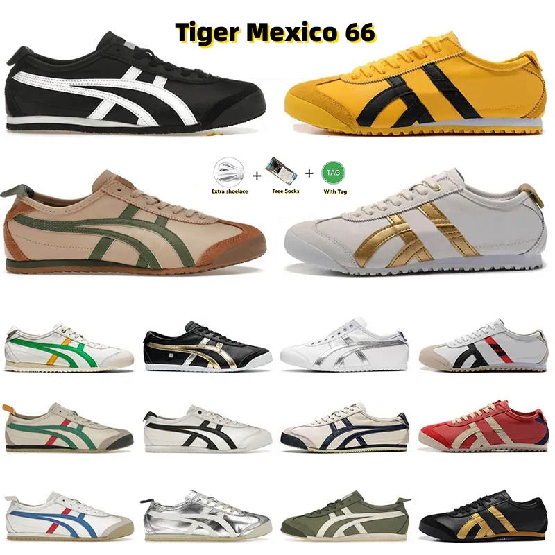 Image of Onitsukass tiger mexico 66 Men Casual Shoes Tigers Summer Black White Blue Yellow Beige Low Canvas Latex Insole Parchment Midsole Slip-on me