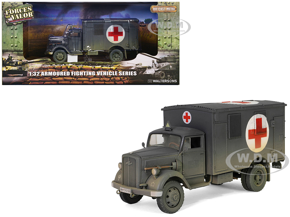 Image of Opel-Blitz Kfz305 Ambulance Gray (Weathered) "German Army" "Armoured Fighting Vehicle" Series 1/32 Diecast Model by Forces of Valor