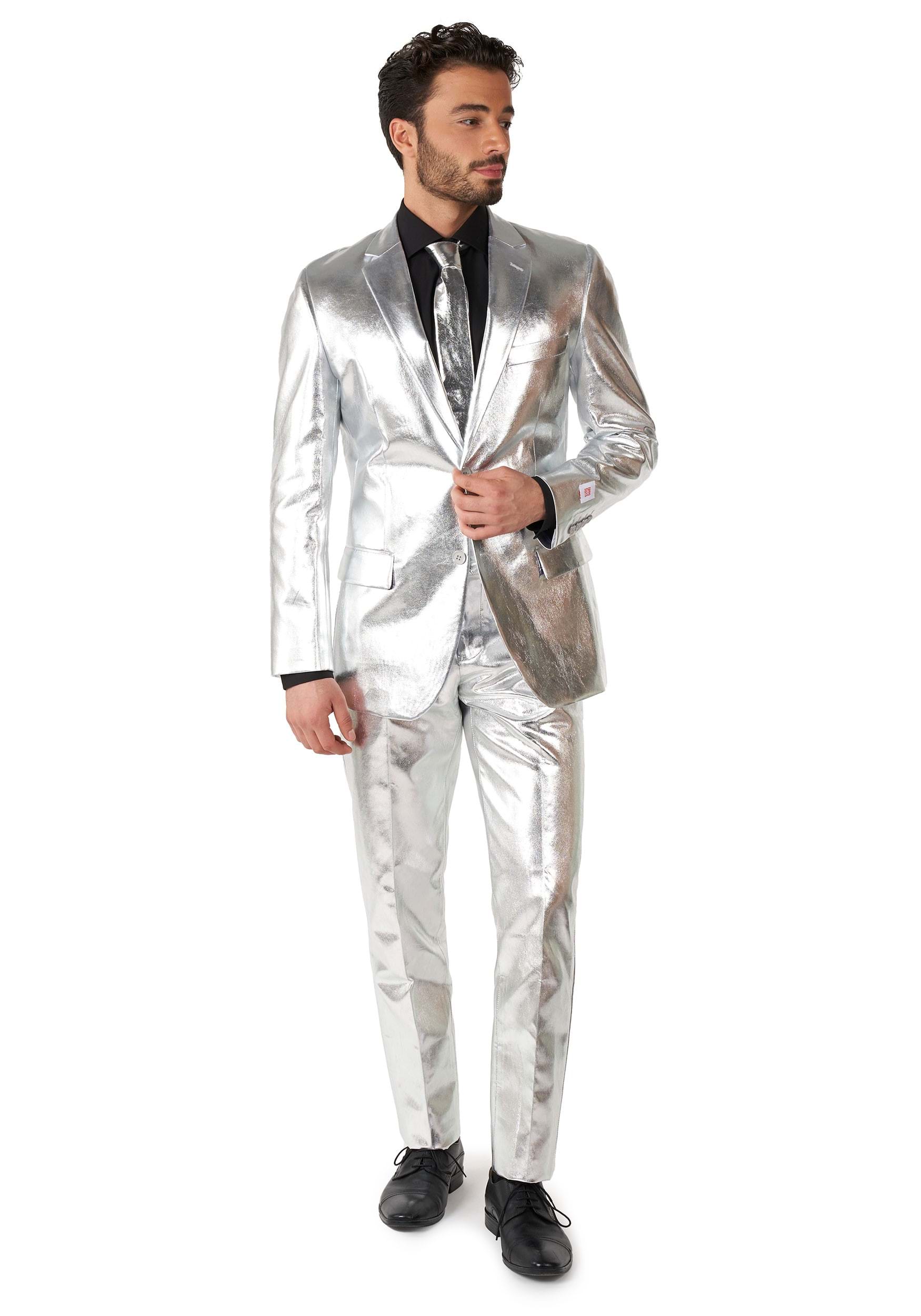 Image of Opposuits Shiny Silver Men's Suit ID OSOSUI0121-40