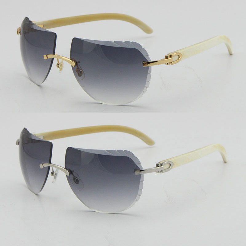 Image of Original White Genuine Natural Horn design Rimless Sunglasses vintage 8200763 Diamond Cut Lens Eyeglasses High Quality Sun glasses Square sh