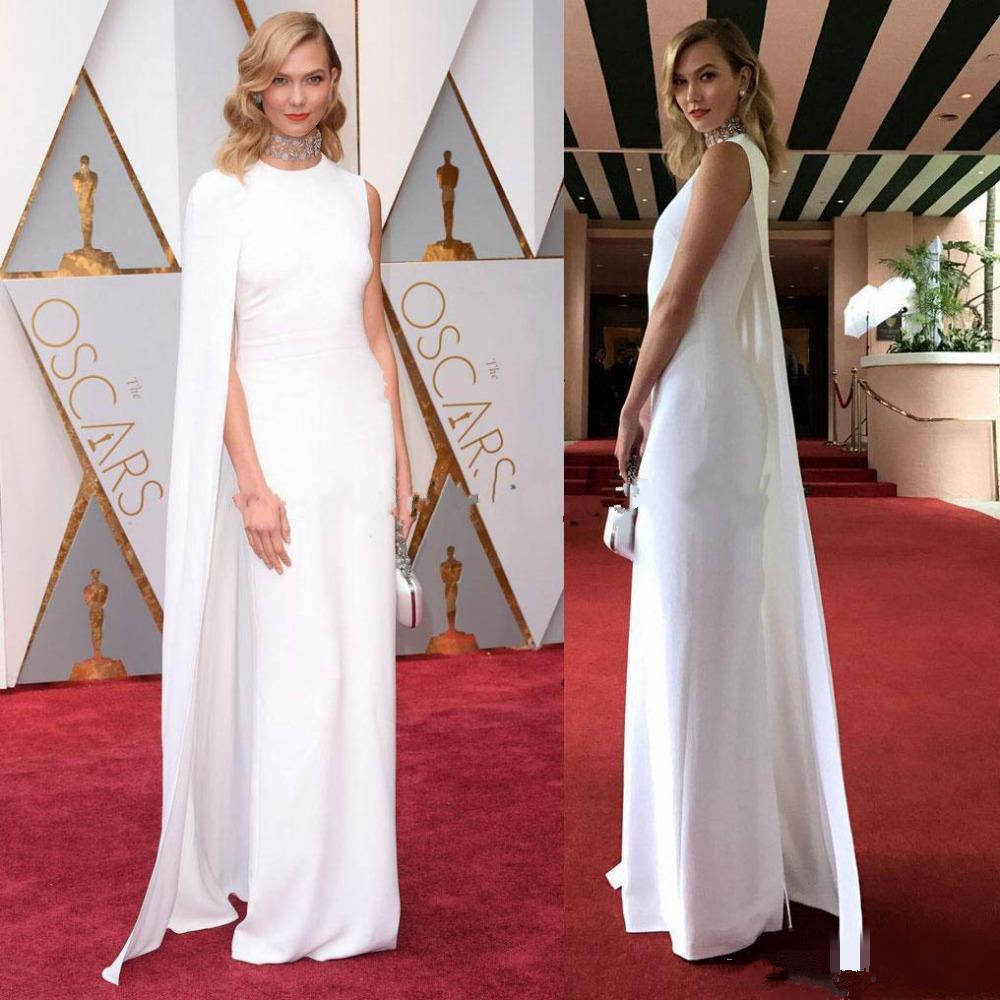 Image of Oscar White Karlie Kloss Celebrity Evening Dresses With Capes Jewel Neckline Long Plus Size Custom Made New Elegant Red Carpet Gown